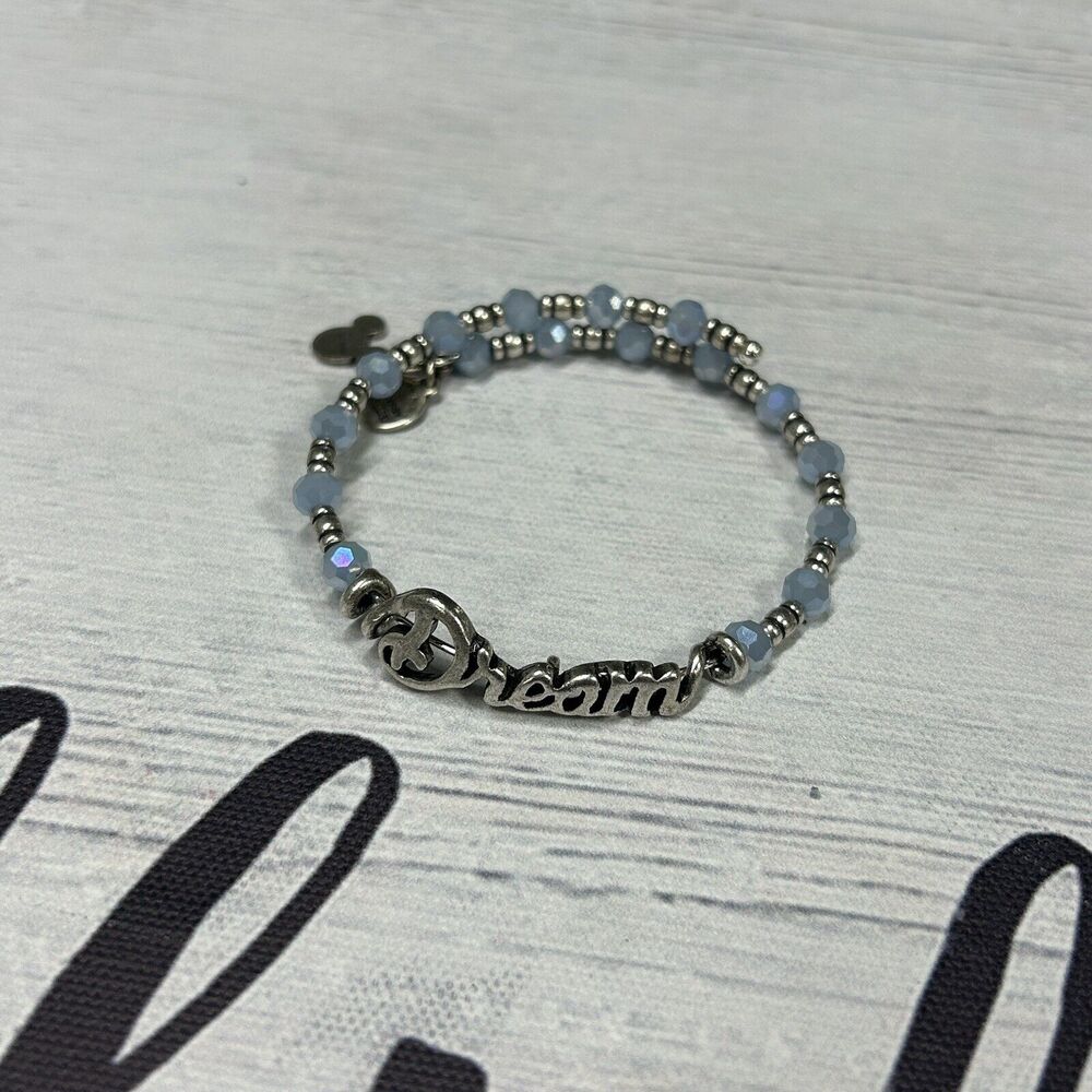 Silver Tone Alex and Ani Disney Dream Blue Bead Wrap Bracelet